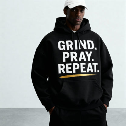 Grind Pray Repeat Hoodie – Heavyweight 300 GSM Oversized Streetwear | Lumino Clothing India
